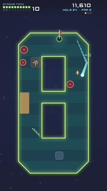 A five-bounce bank shot rolling up to the cup on hole 24